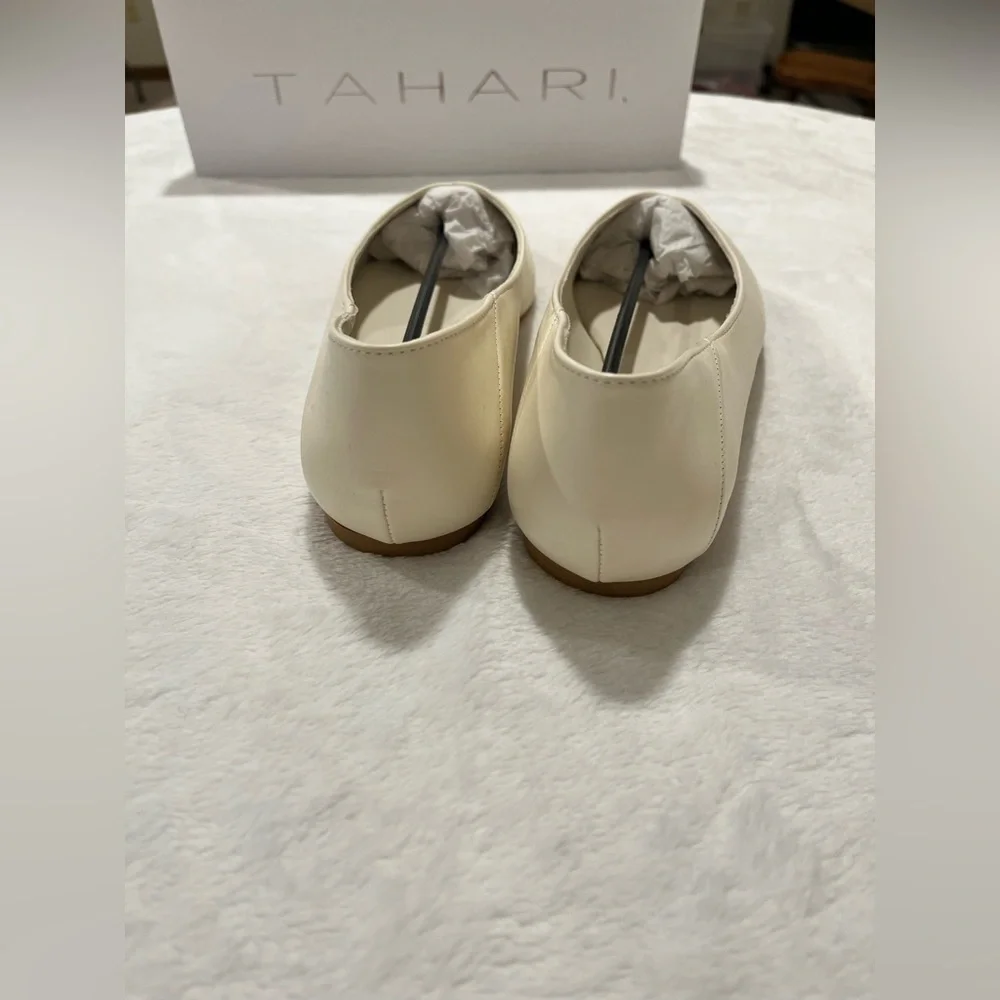 Tahari Cream Leather Pointed-Toe Flats